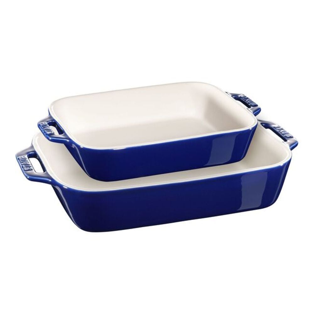 Nestable Dark Blue Non-Stick Ceramic Rectangular Baking Dish Set, 2-pc