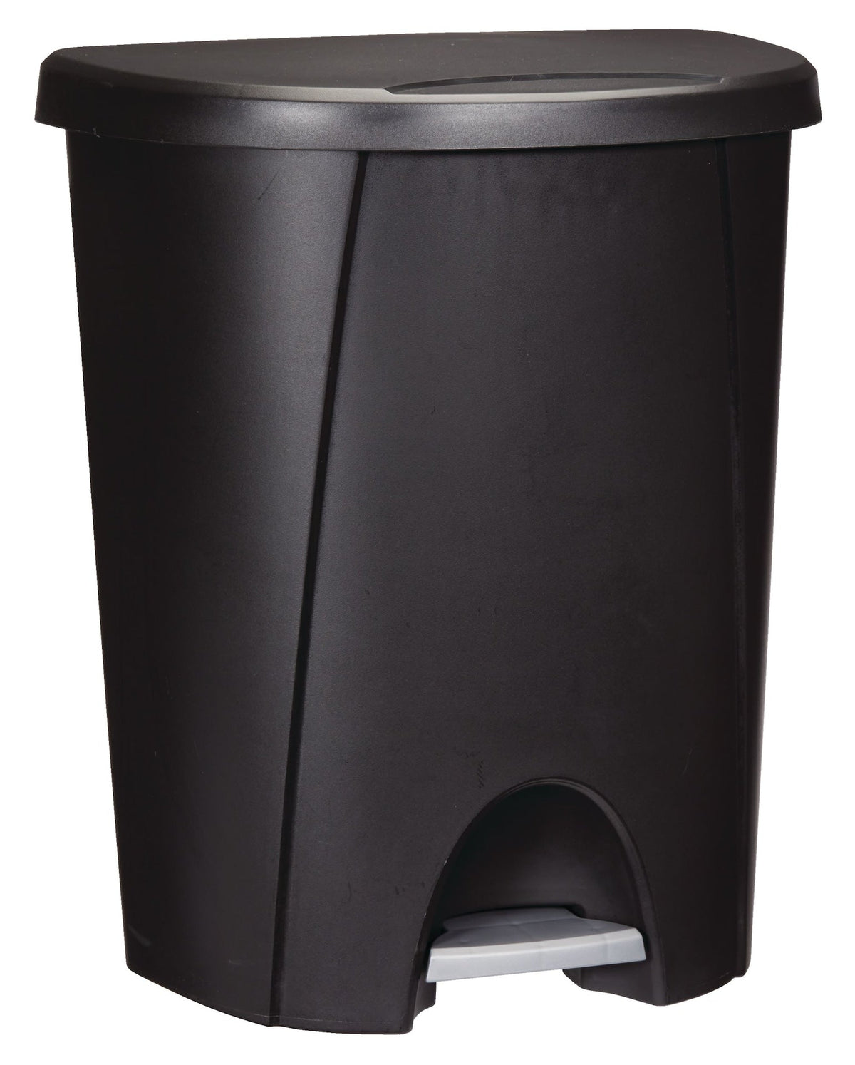 Plastic D-Shaped Step Garbage Can, Black, 25-L
