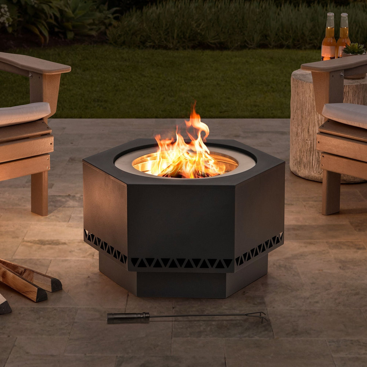 Lawrence Hexagonal Low Smoke Firepit, 28-in