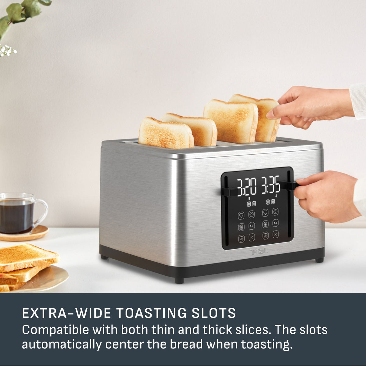 4-Slice Stainless Steel Digital Toaster, Extra wide slots, 7 Browning levels