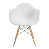 White Plastic Bucket Armchair with Wood Legs