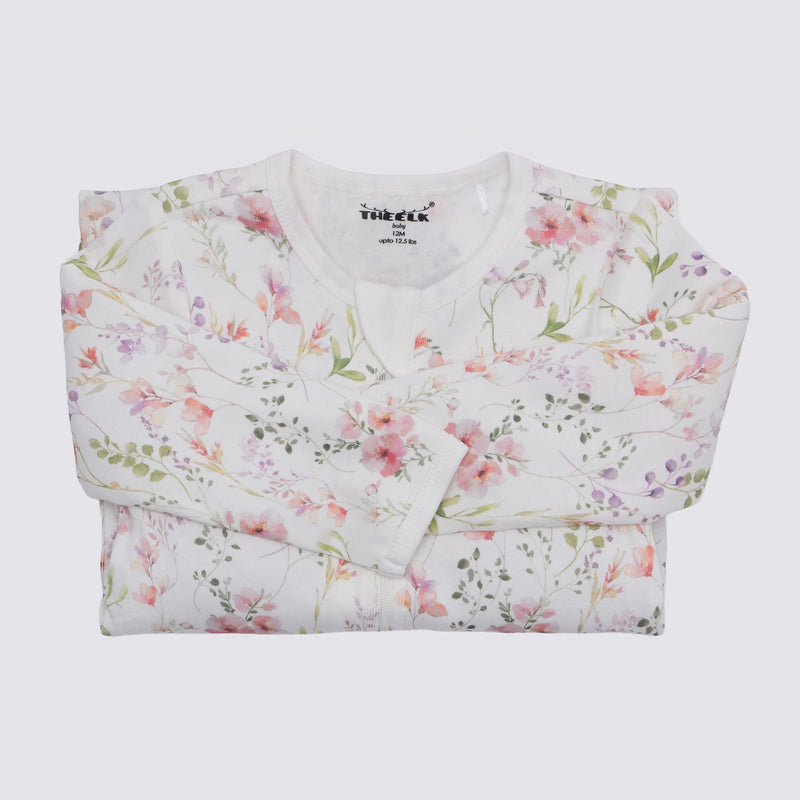 Floral Print Premium Organic Cotton Play and Grow Rib Foot Zippy, Various Sizes G3858