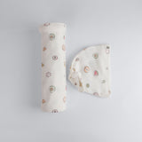 Fruit Print Premium Organic Cotton Blanket and Beanie Set