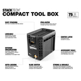 Half Portable Modular Plastic/Metal Tool Box with Inner Tray and 5 Dividers, IP65-Rated, Black