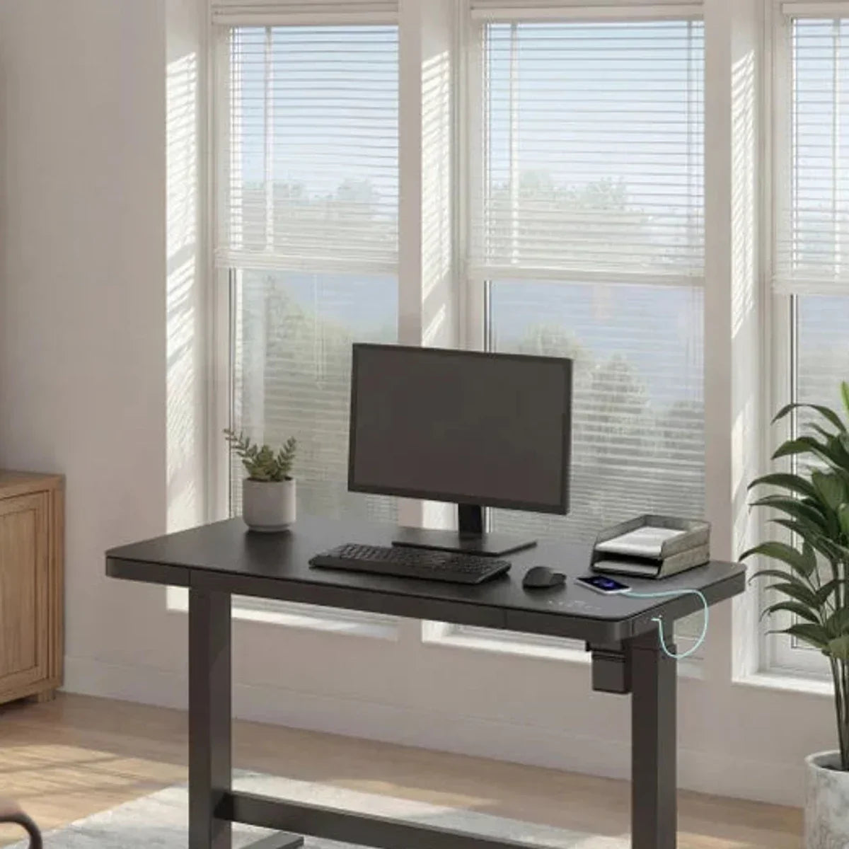 Tresanti Tessa 119.4 cm (47 in.) Adjustable Height Desk with LED Lighting, Black