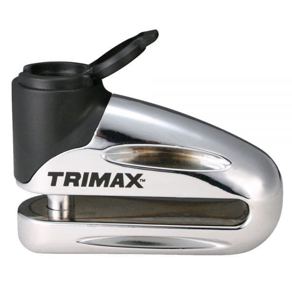 Hardened Metal Motorcycle Disc Lock with 10mm Pin, Chrome/Silver with Pouch & Cable