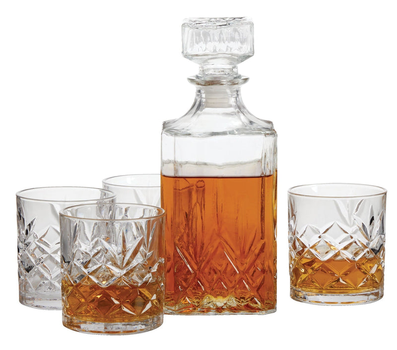 Glass Whiskey Decanter & Glasses Set, 5-pc M1160