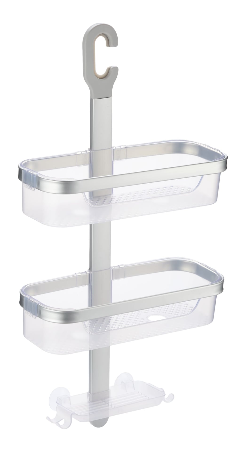 Type A 2-Tier Aluminum Shower Caddy with Soap Dish, Silver