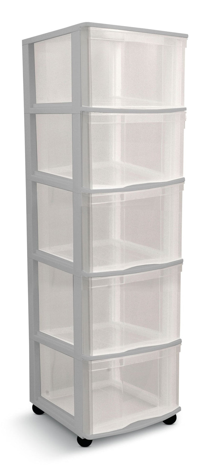 Deep Clear Grey Frame 5-Drawer Storage Tower/Cart with Wheels, 39-in E8563