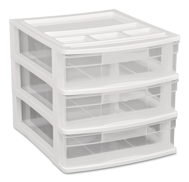 Desk Clear White Frame 3-Drawer Storage Tower, 10-in U3544
