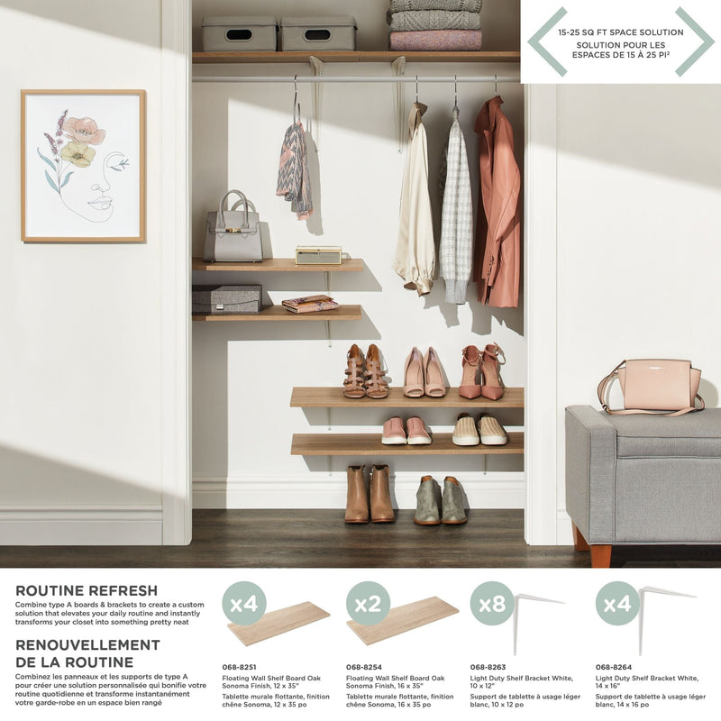 Floating Wall Shelf Board, Oak Sonoma Finish, 12 x 35-in G5127