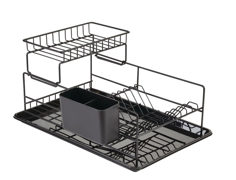 Perspective Steel 2-Tier Dish Drying/Draining Rack with Cutlery Holder, 18.2 x 12.3-in, Black S8853