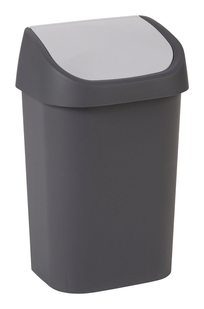 Plastic Swing-Top Garbage Bin, Black/Grey, 25-L Q1638