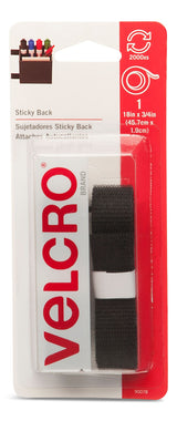 Hook-and-loop Adhesive General Purpose Sticky Back Tape, Black, 18 x 3/4-in, 1-pk
