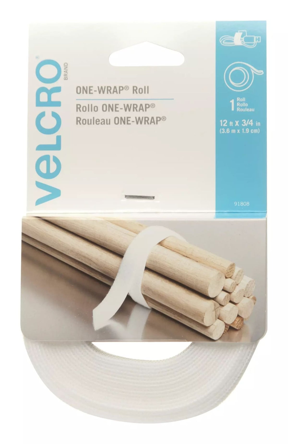 Hook-and-loop ONE-WRAP Adjustable Reusable Hook-and-loop Hook and Loop Strap, White Roll, 12-ft x 3/4-in, 1-pk