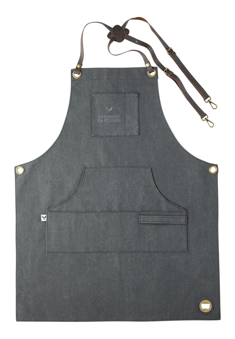 Adjustable Canvas & Leather BBQ Grilling Apron with Pockets, Grey B7520