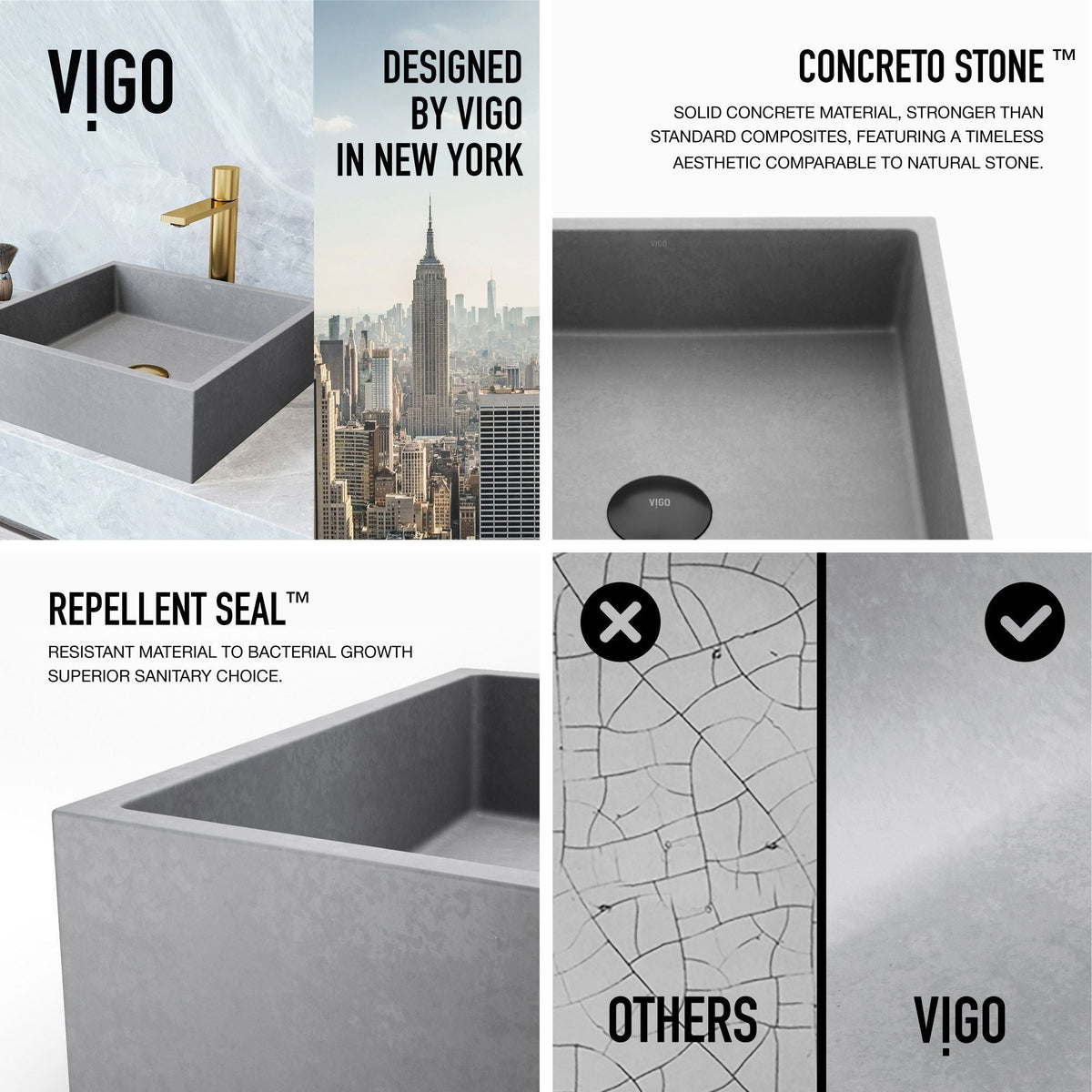Alhambra Gothic Concreto Stone 15x15-in Deep Grey Bathroom Sink/Basin with Square Vessel