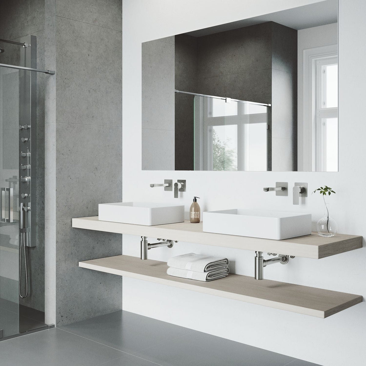 Atticus Brushed Nickel Wall Mount Bathroom Faucet