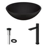 Cavalli Matte Black Bathroom Sink/Basin Set with Gotham Faucet and Round Glass Vessel