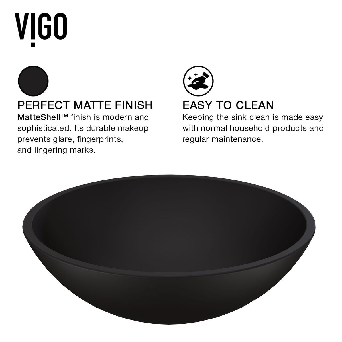Cavalli Round Vessel Bathroom Sink/Basin with Consistent Matte Finish, Black