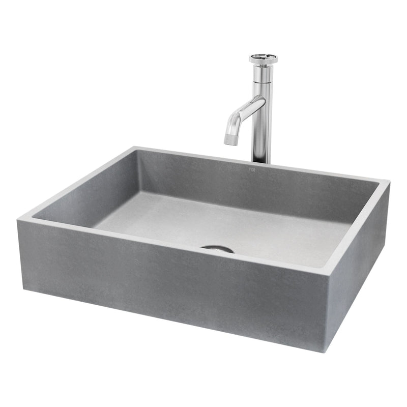 Coca Gothic Grey Bathroom Sink/Basin Set with Cass Faucet and Rectangular Vessel F3844