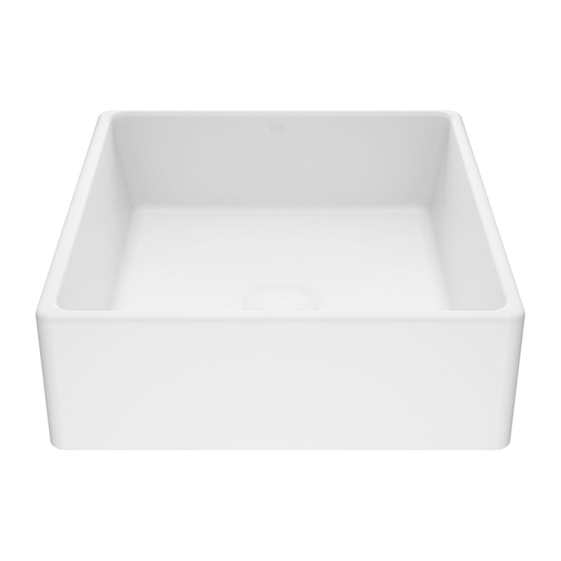 Dianthus Matte Stone Square Vessel Bathroom Sink, Above-Counter Installation, White N3445