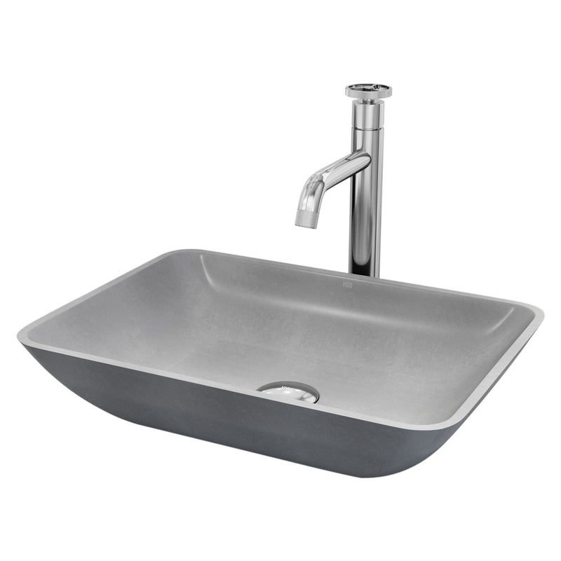 Duomo Gothic Grey Bathroom Sink/Basin Set with Cass Faucet and Rectangular Vessel G7986