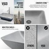 Duomo Gothic Grey Bathroom Sink/Basin Set with Cass Faucet and Rectangular Vessel