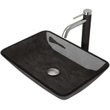 Glass Grey Onyx Bathroom Sink/Basin Set with Lexington Faucet and Rectangular Vessel