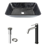 Glass Grey Onyx Bathroom Sink/Basin Set with Lexington Faucet and Rectangular Vessel