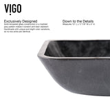 Glass Grey Onyx Bathroom Sink/Basin Set with Lexington Faucet and Rectangular Vessel