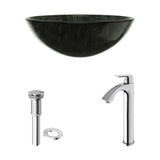 Glass Grey Onyx Bathroom Sink/Basin Set with Linus Faucet and Round Vessel