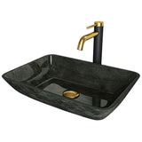 Glass Grey Onyx Bathroom Sink/Basin Set with Matte Gold Lexington Faucet and Rectangular Vessel