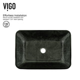 Glass Grey Onyx Bathroom Sink/Basin Set with Matte Gold Lexington Faucet and Rectangular Vessel