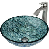 Glass Oceania Blue Bathroom Sink/Basin Set with Linus Faucet and Round Vessel