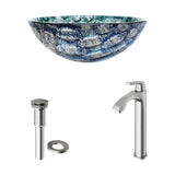 Glass Oceania Blue Bathroom Sink/Basin Set with Linus Faucet and Round Vessel
