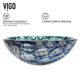 Glass Oceania Blue Bathroom Sink/Basin Set with Linus Faucet and Round Vessel