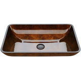 Glass Rectangular Vessel Bathroom Sink/Basin with Rounded Edges & Deep Bowl, Russet