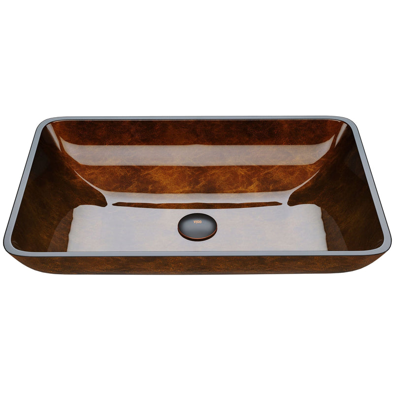 Glass Rectangular Vessel Bathroom Sink/Basin with Rounded Edges & Deep Bowl, Russet F8787
