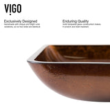 Glass Rectangular Vessel Bathroom Sink/Basin with Rounded Edges & Deep Bowl, Russet