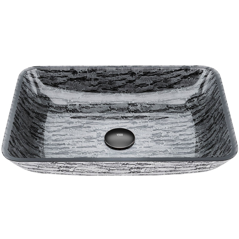 Glass Rectangular Vessel Bathroom Sink/Basin with Rounded Edges & Deep Bowl, Titanium W3997
