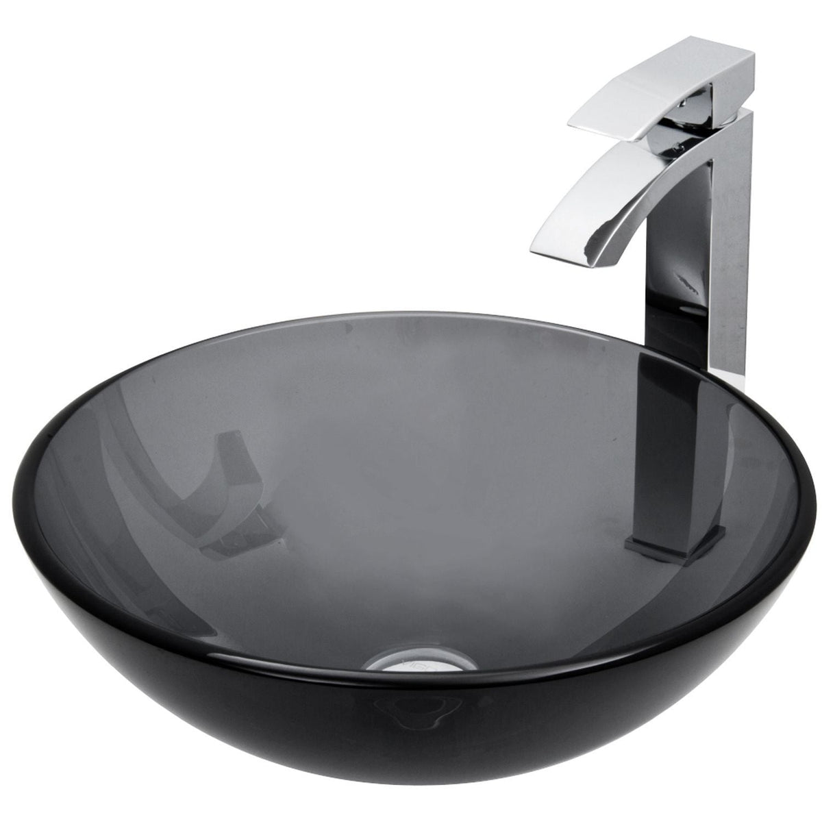 Glass Sheer Black Bathroom Sink/Basin Set with Duris Faucet and Round Vessel