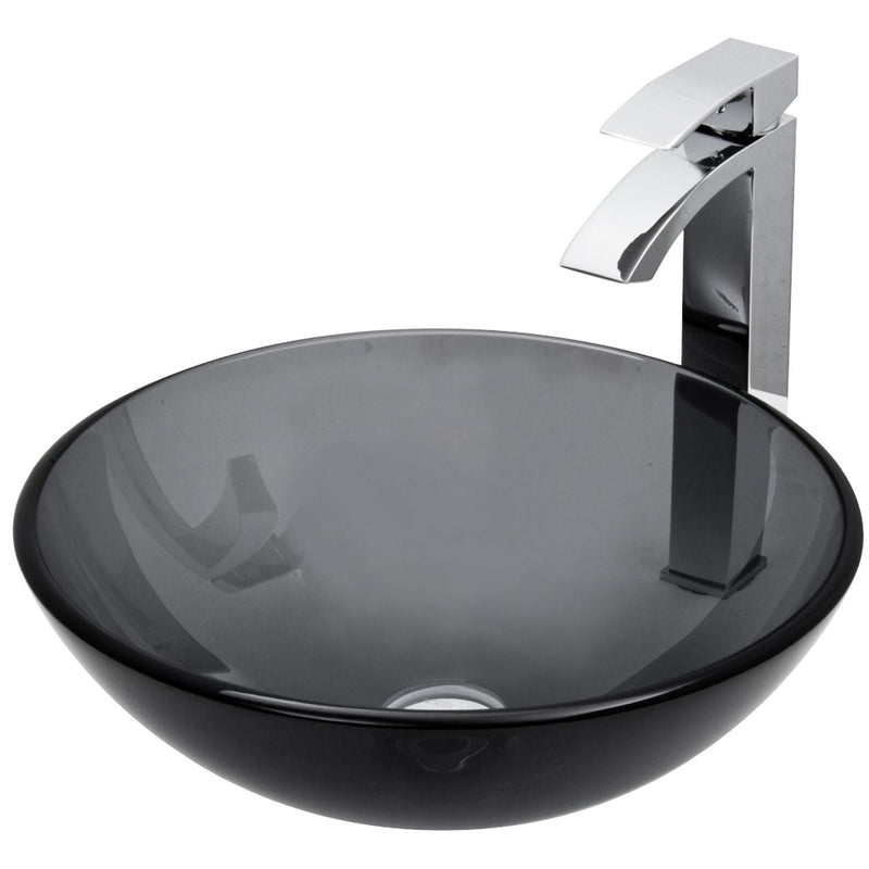 Glass Sheer Black Bathroom Sink/Basin Set with Duris Faucet and Round Vessel Y8732