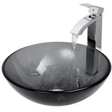 Glass Sheer Black Bathroom Sink/Basin Set with Duris Faucet and Round Vessel