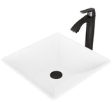 Hibiscus White Bathroom Sink/Basin Set with Linus Faucet and Square Composite Vessel