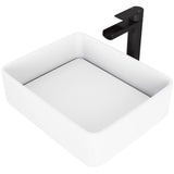 Jasmine White Bathroom Sink/Basin Set with Amada Faucet and Rectangular Composite Vessel