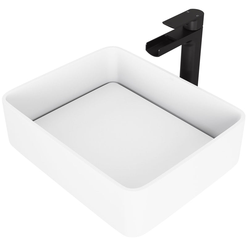 Jasmine White Bathroom Sink/Basin Set with Amada Faucet and Rectangular Composite Vessel C8480