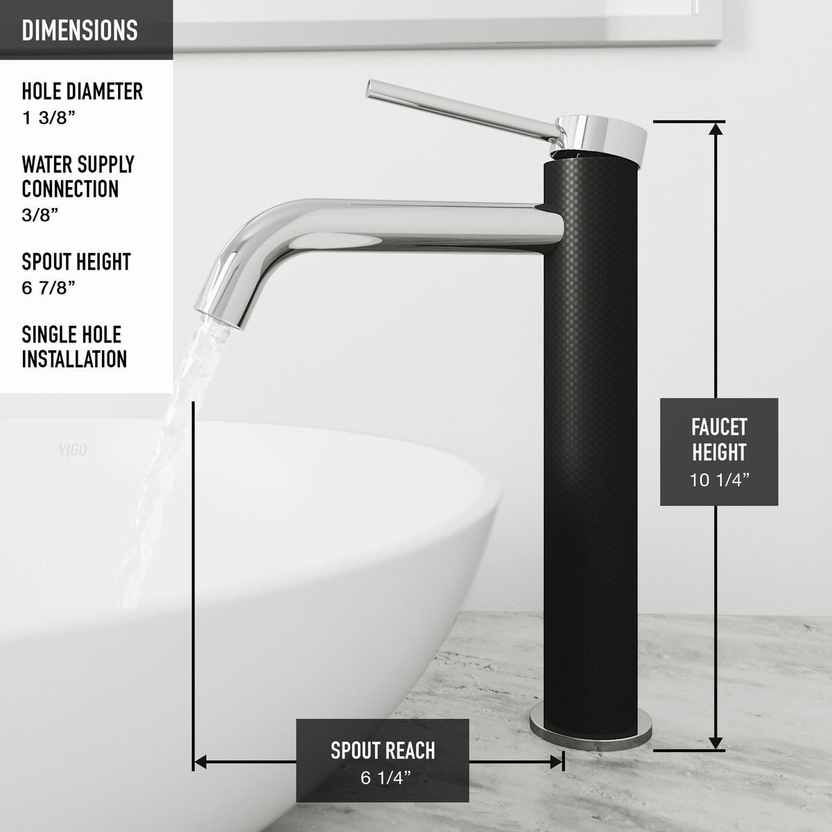 Lexington Single Handle Vessel Sink Bathroom Faucet with cFiber Body, Chrome
