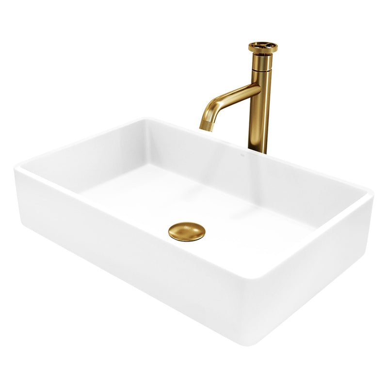 Magnolia White Bathroom Sink/Basin Set with Cass Faucet and Rectangular Composite Vessel U4161