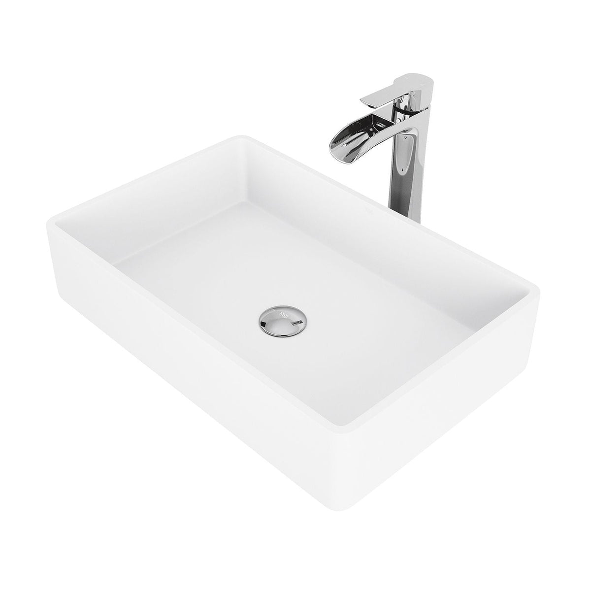 Magnolia White Bathroom Sink/Basin Set with Niko Faucet and Rectangular Composite Vessel